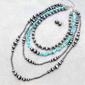 4 Layered Navajo Style Pearl & Stone Necklace Set