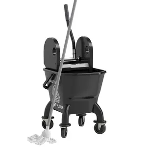 HOMCOM Mop Bucket with Wringer on Wheels for Floor Cleaning, 27.5 Quart Down Press Wringer with Handle and Mop, Yellow