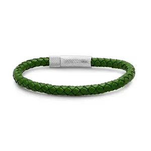 Steel by Design Men's Stainless Steel Green Leather Bracelet