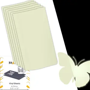 Glow in Dark Vinyl - 6 pk Adhesive Sheets [5.5x12 Inch]. Permanent Vinyl Paper and Cricut Sheets - Spooky Halloween Glow in The Dark Paper with Permanent Adhesive