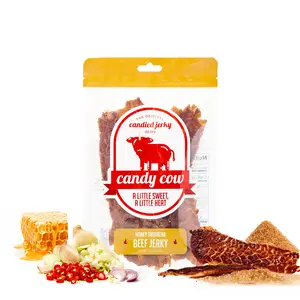 Candy Cow Honey Sriracha, 2oz Bag, Sweet Candied Beef Snack – Sweet First Bite, Bright Garlic Chili Heat, Thai-Style Sriracha, Honey-Glazed Brisket, Resealable