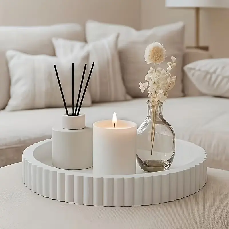 Modern Wave Design Coffee Table Tray, Round Tray for Living Room, Dining Room, Kitchen, Bathroom Decor, Multi-Functional Tray