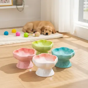Ceramic High-Heeled Gradient Color Dog Cat Feeding Bowl, Elevated Slow Feeder, Neck Protection Anti-Choking Pet Water Bowl, Stylish & Durable Design