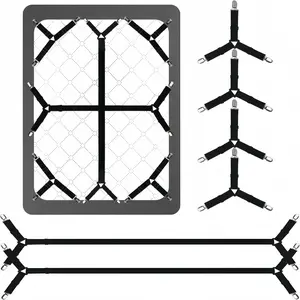 Bed Sheet Straps, 6 Pack Fitted Bed Sheet Fasteners Clips Adjustable Crisscross Bed Sheet Holder Straps for Corners Mattress Sheet Suspenders Grippers Bedding Accessories, Black