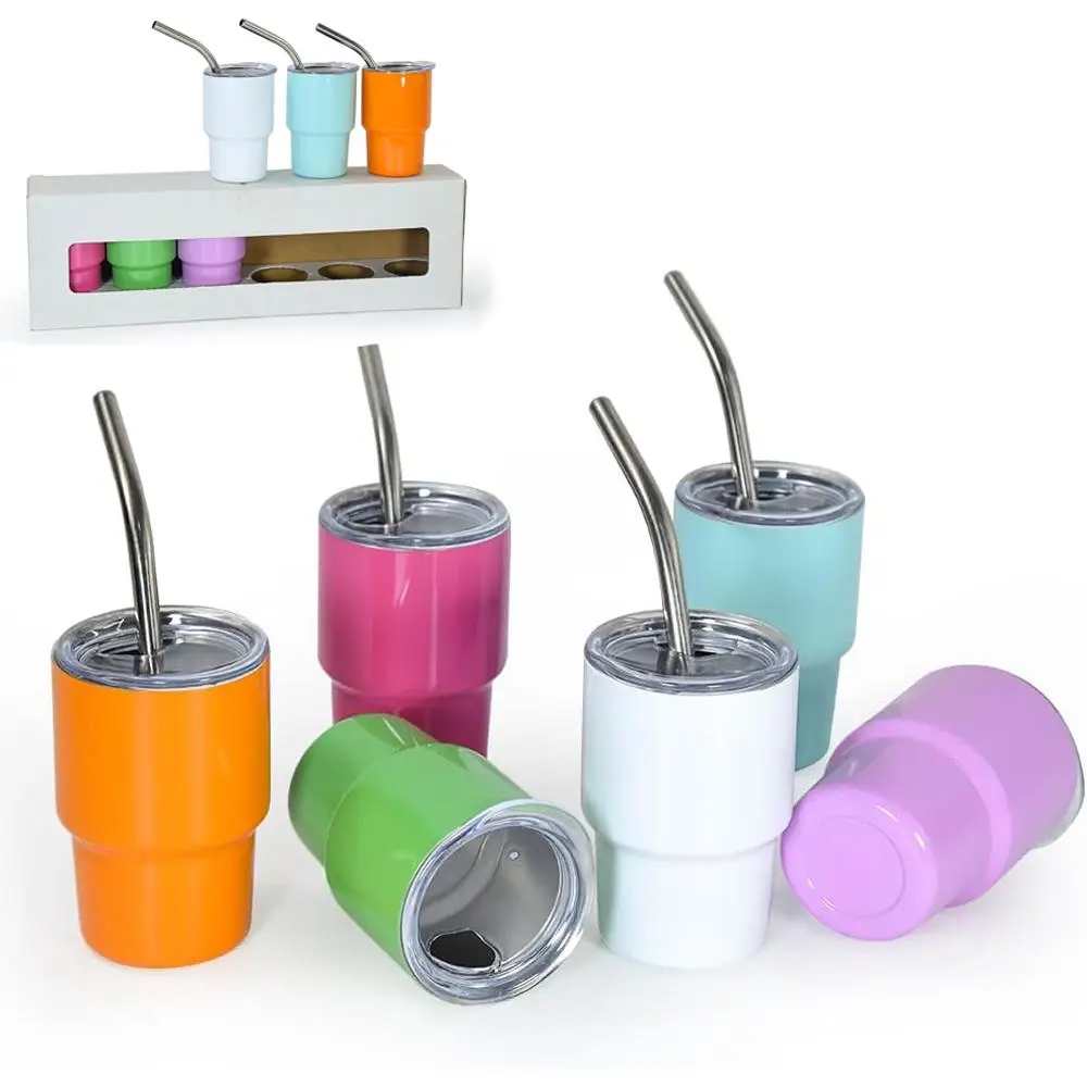 Mini Tumbler Shot Glass with Straw, 6 Counts Stainless Steel Sublimation Cup, Portable Double Wall Vacuum Insulated Cup, Suitable for Cocktail, Coffee