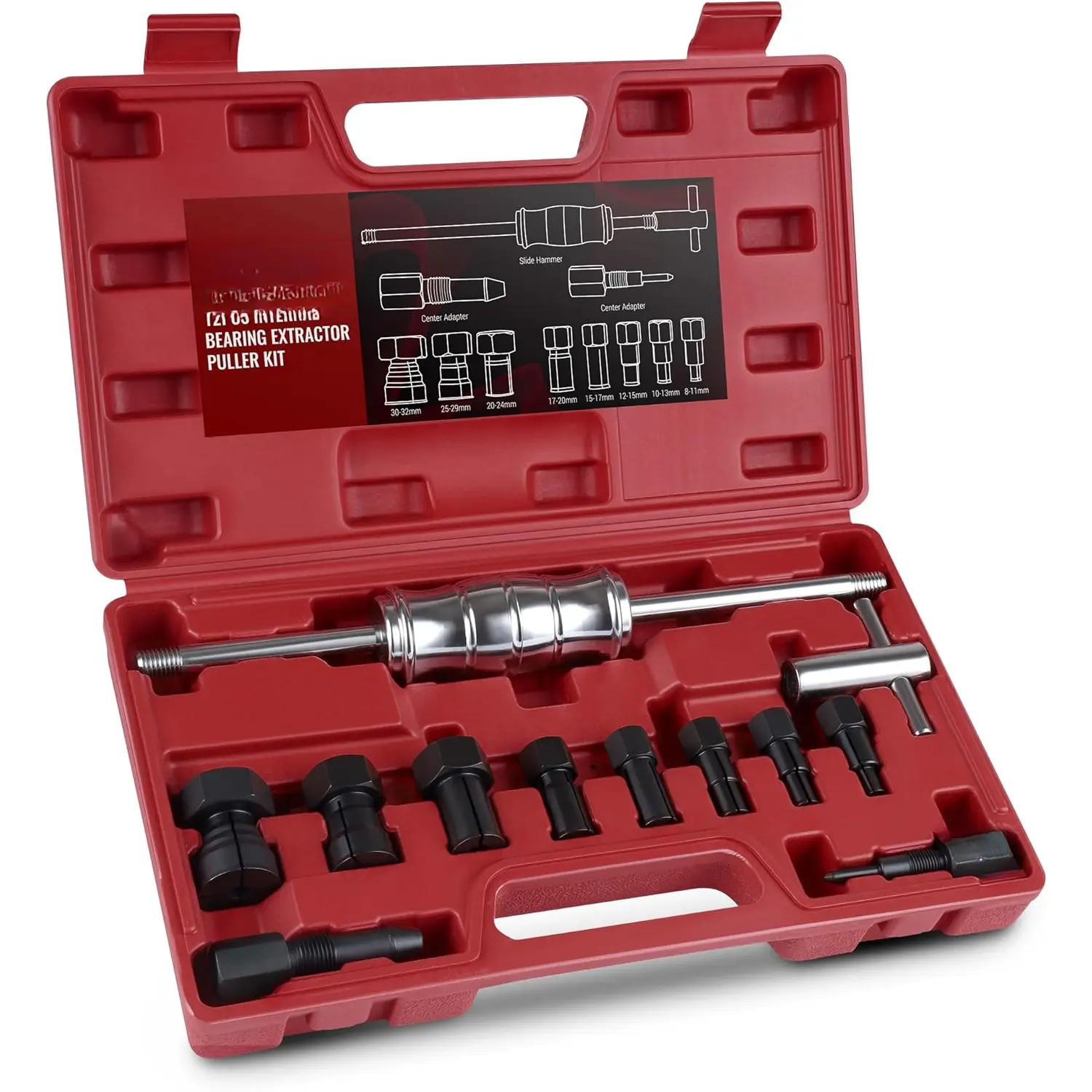 Blind Hole Collet Bearing Puller Set, Slide Hammer Bearing Puller Set with Expandable Collets 8-32mm, 12 count Pilot Bearing  Internal Bearing Extractor Puller Kit
