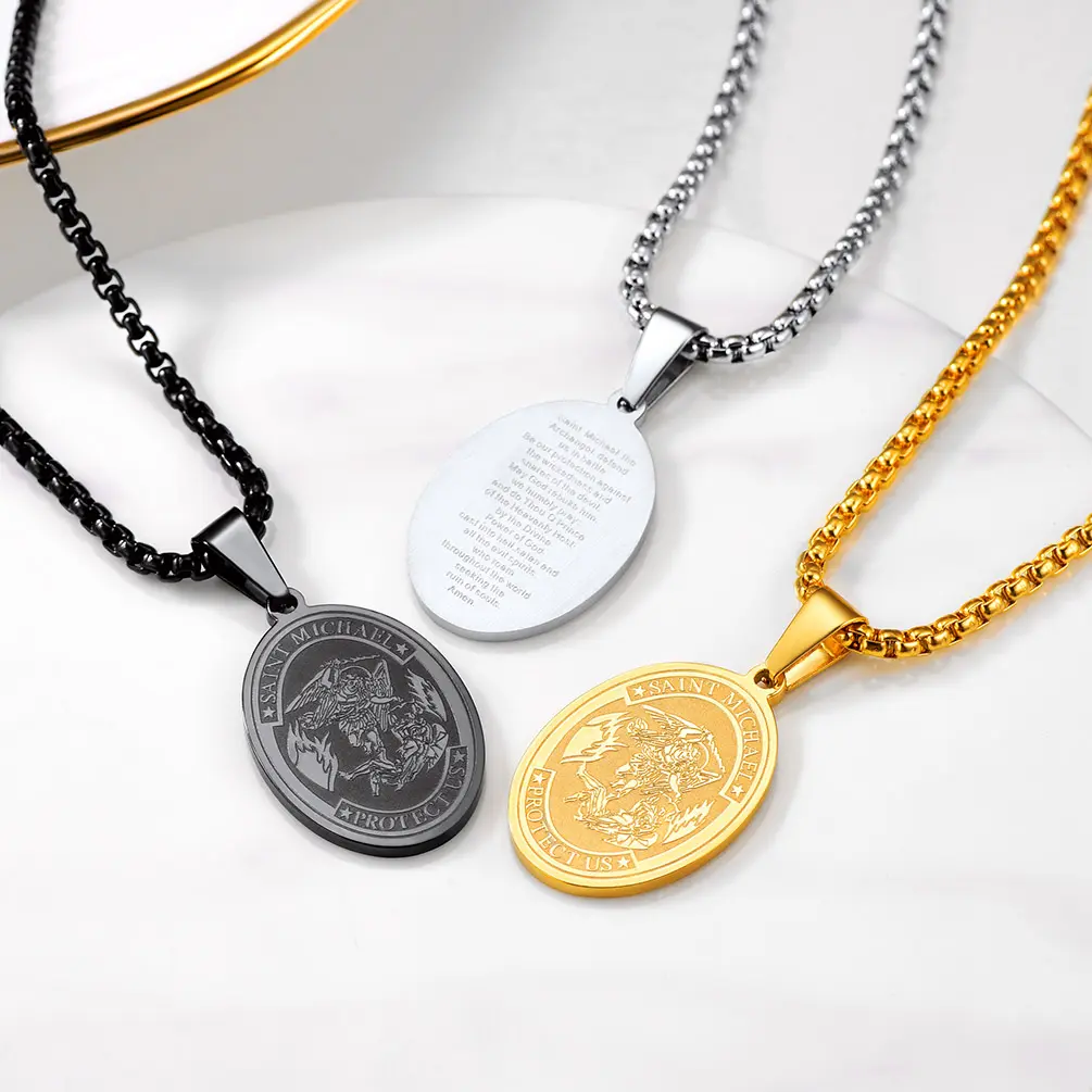 FatihHeart the Archangel Necklace Catholic Saint Pendant Necklace Stainless Steel FatihHeart the Archangel Necklace Catholic Saint Pendant Necklace Stainless Steel