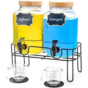 Liquid Laundry Detergent Dispenser BY , 128OZ Glass Laundry Soap Disepnser Container, Fabric Softener Dispenser, Laundry Room Organization, 2P