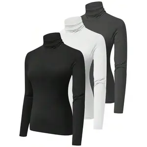 3-Pack Women’s Thickened Plush Long Sleeve Warm Turtleneck Double-Sided Fleece Lined High Neck Sports Base Shirt Sweater Top