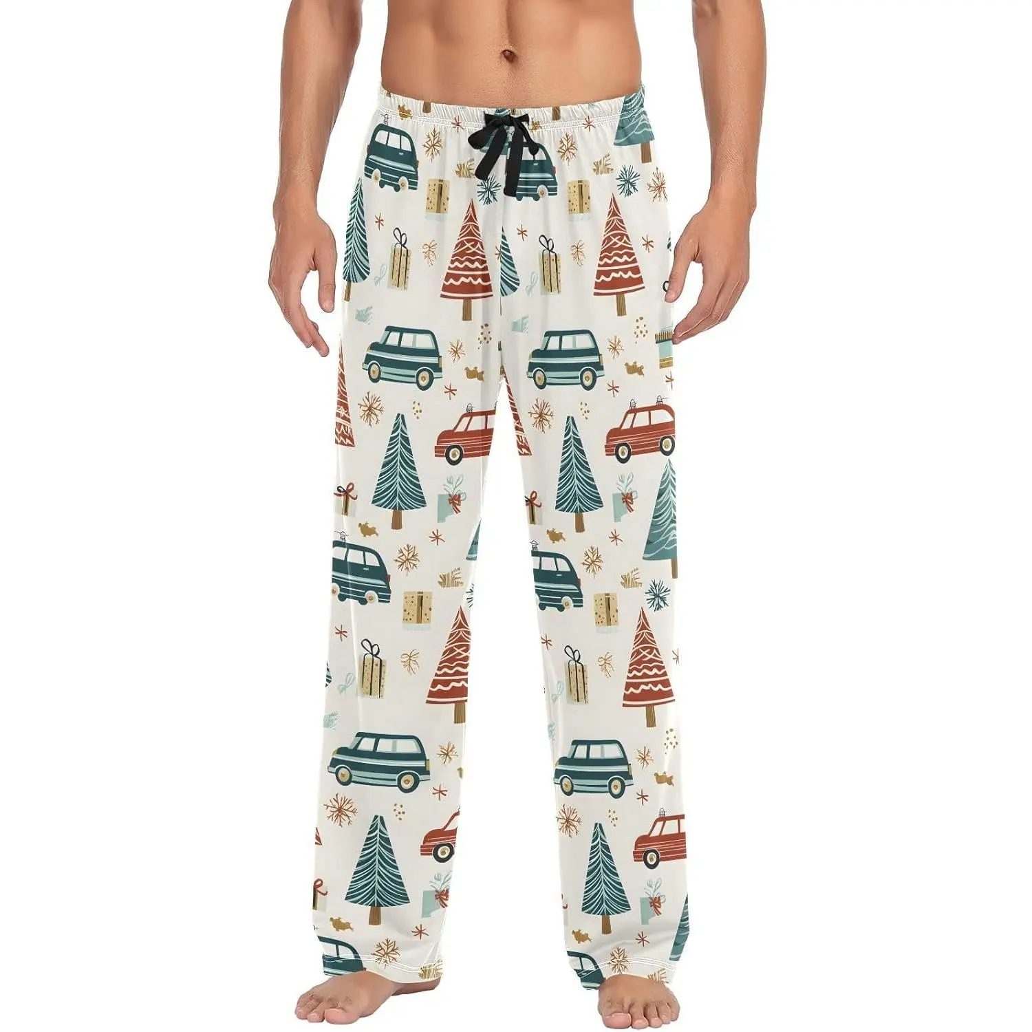 Men's Pajama Pants Christmas Tree Cars Sleep Bottoms Lounge Sleepwear with Pockets Drawstring