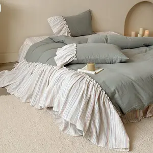 Savannah Lace Ruffle Double Gauze Bedding Set / Gray