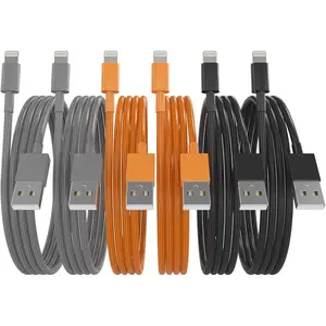 for iPhone Charger Lightning Cables [Apple MFi Certified], 3/3/6/6/6/10 ft, Nylon Braided Fast Charging for iPhone/iPad, 6 Pack, Gray/Orange/Black