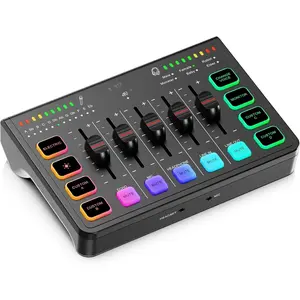 Gaming Audio Mixer 4  Soundboard, Streaming RGB PC Audio Interface with XLR Microphone Support, Audio Equalizer for Gaming Podcast Streaming Karaoke, Individual Volume Controls (Black)