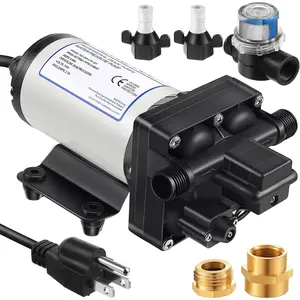 Water  Booster Pump 110v 5.5 GPM 70 PSI, Self Priming Industrial Water Pump with Power Plug, Pipe Fittings Brass Connector Strainer Filter for Kitchen Bathroom Rv Marine Caravan Garden(Black)