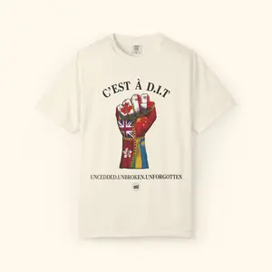 DIDDD UP C'est à D.I.T: The Stiched Resistance Fitted Short Sleeve Crew Neck T-Shirt for Men - Summer Wear - Fabric with Canadian UK Chinese Hong Kong & Rwanda Flags Design - Menswear Top