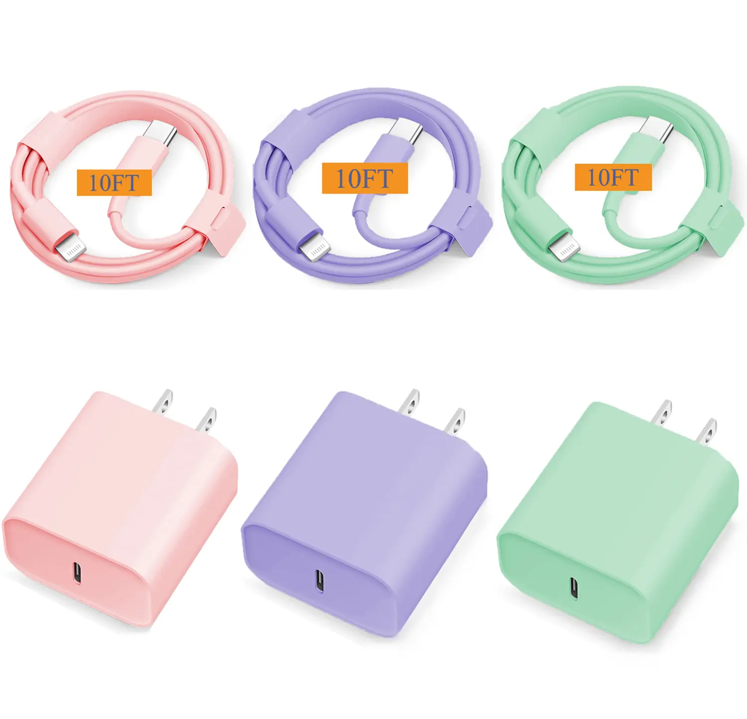 JOZASHON iPhone Charger Fast Charging 2 Pack Purple Type C Wall Charger Block with 2 Pack 10FT USB C to Lightning Cable for iPhone 14/13/12/12 Pro Max/11/Xs Max/XR/X,AirPods Pro