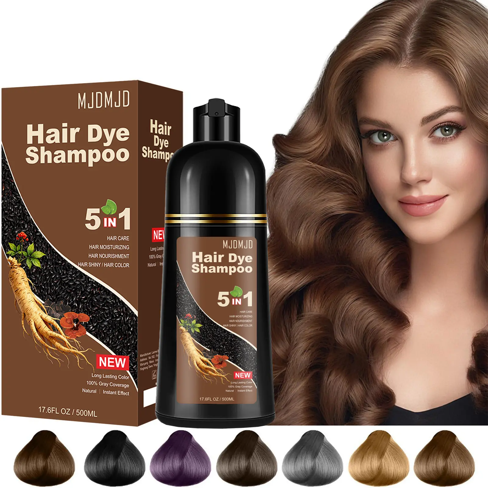 Dark Chocolate Hair Dye Shampoo 5 in 1 with Herbal Ingredients – 10-15 Mins Gray Coverage, Natural Instant Hair Color Shampoo for Women and Men, Instant Hair Dye for All Hair Types