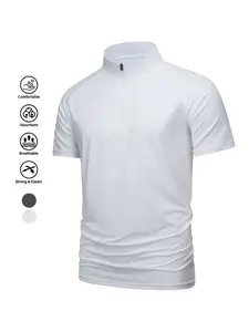 1/2PieceMen's Summer Short Sleeve Sporty Top, Half Zip Sportswear, Quarter Zipper, Half High Neck Design, Slim-Fitting, Plain Pattern