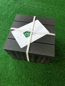 9 PCS heavy-duty & recyclable Wood-Plastic Interlocking Deck Tiles 11.8"- Waterproof Outdoor and Indoor Flooring for Patio,Backyard, Bedroom (Black)