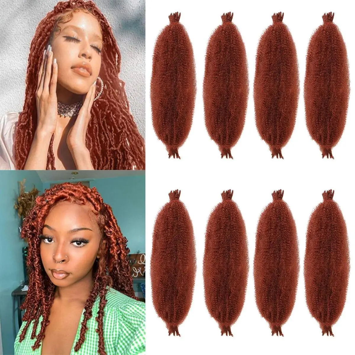 16 Inch Springy Afro Twist Hair 8 packs Copper Red Pre-Fluffed Spring Twist Hair Pre-Separated Marley Twist Braiding Hair For Distressed Soft Locs Hair Synthetic Hair Extensions(16 Inch,350#)