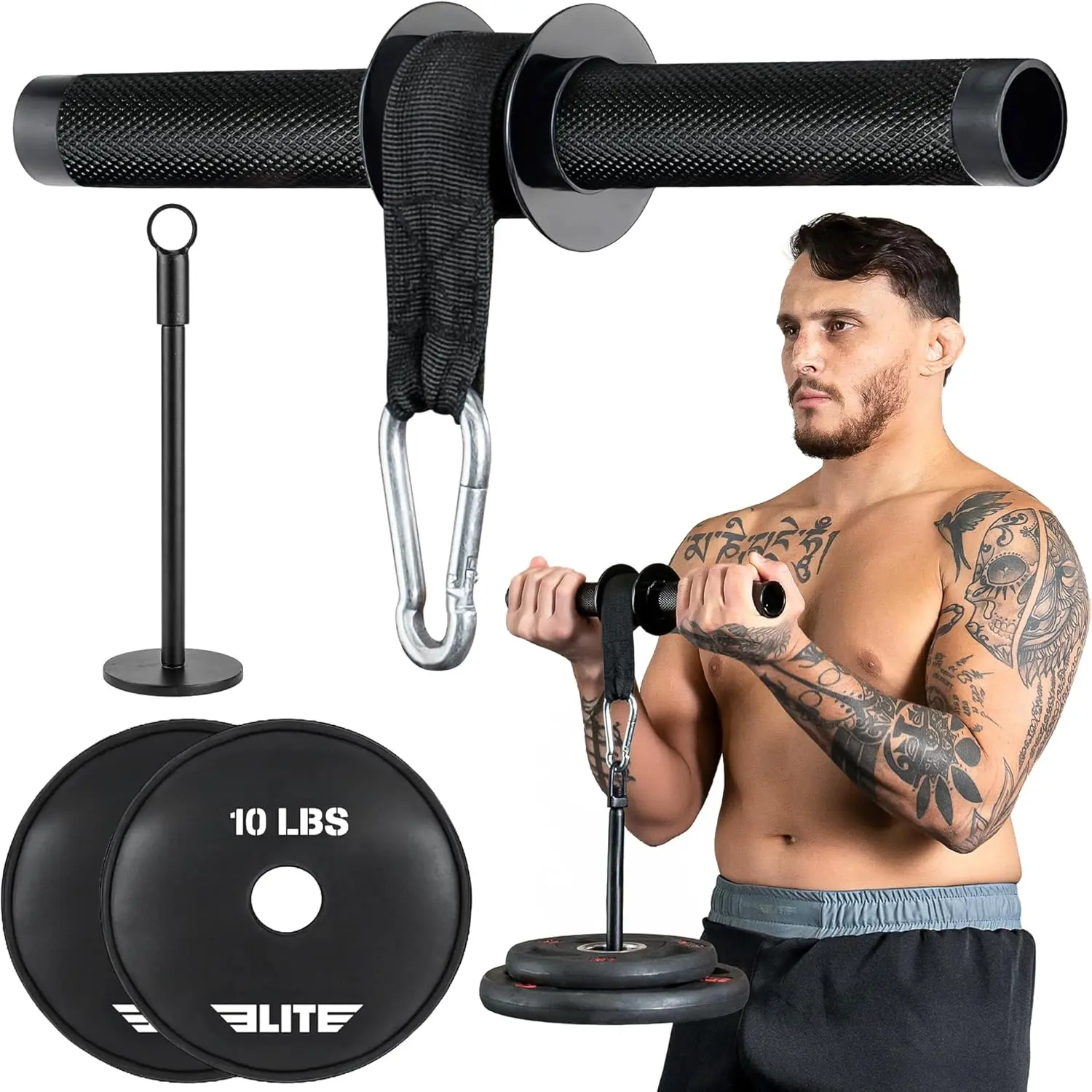Forearm Strengthener, Forearm Roller with 2x10lbs Sand Plates, Plates Holder & Adjustable Straps, Thick Anti-Slip Handle, Forearm Exerciser, Wrist Roller, Arm Blaster, Hand Grip Strengthener