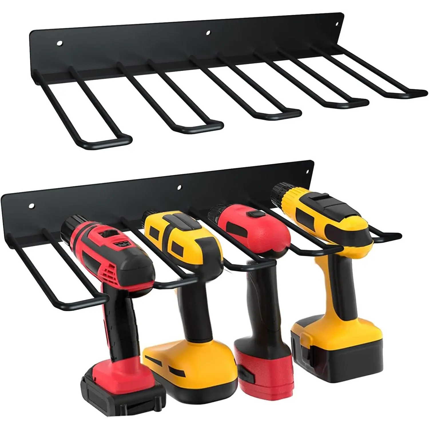 Sturdy Powder-Coated Drill Rack, 2PCS Wall Mounts - Holds 4 Heavier Drills, Compact & Efficient Space Saver, Easy to Install for Workshop