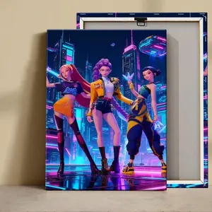 Demon Hunters Framed Painting,custom Pop Anime Wall Decor,Idol Illustration,Posters for Kids bedroom,Gift for Kpop Anime Fans