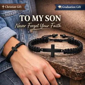 Christian Cross Bracelet for Men Boys, Inspirational Bible Verse Braided Bracelet, Easter Graduation Gifts for Son Teen Boys, Faith Jewelry Gift
