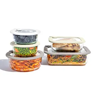 Bentgo Signature Glass Food Storage Set (10-pcs) - Reusable Meal Prep Containers with Lids, Built-in Steam Valve, Microwave and Freezer Safe Silicone Kitchen