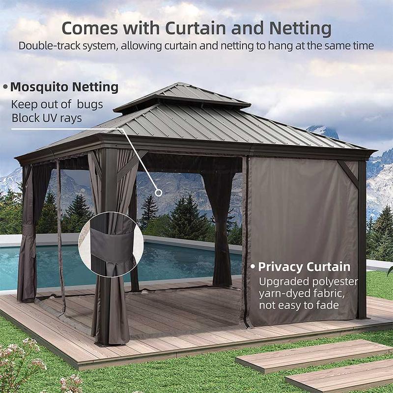 PURPLE LEAF 12' x 16' Patio Gazebo For Backyard | Hardtop Galvanized Steel Grey Frame With Upgrade Curtain