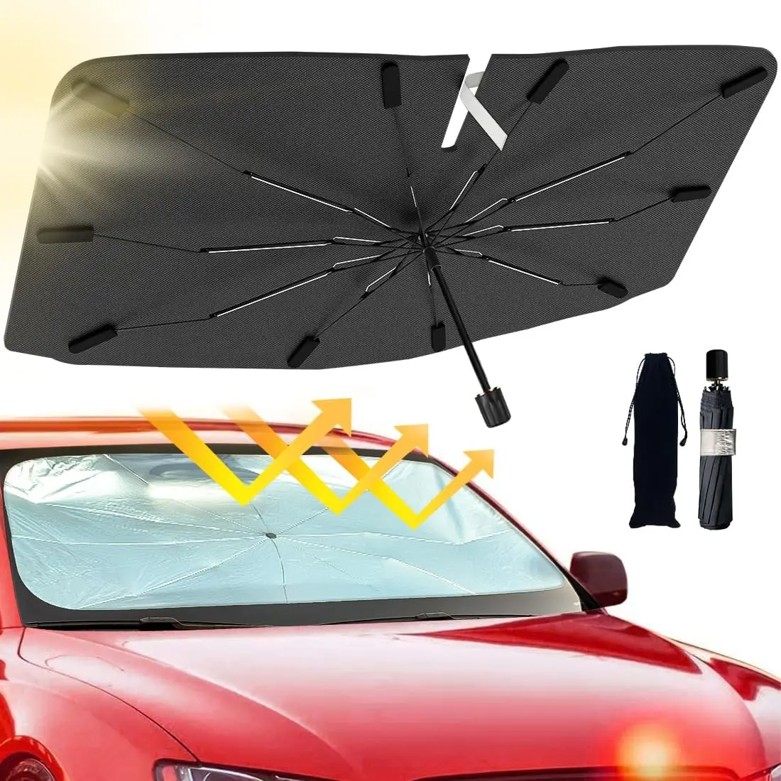 【GlowDomestic】Foldable Anti-UV Windshield Sunshade, Multipurpose Car Front Window Heat Protective Umbrella for Sedan SUVs, Automotive Exterior Accessories for Men & Women, Car Stuff, Vehicle