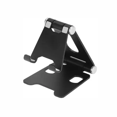 Premium Adjustable Foldable Metal Phone Stand, Heavy Duty Aluminum Alloy Desk Holder with Dual Rotation, Anti-Slip Base, Portable Design for Smartphones and Tablets