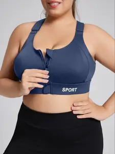【Plus Size】 Zipper Sport Bra, Breathable Comfortable Impact Sports Bra for Women, Women's Sport & Outdoor Clothing for Indoor Outdoor Wear