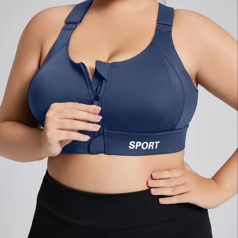 [Plus Size] Zipper Sport Bra, Workout Bras, Training Bra, Exercise Bra, Breathable Comfortable Athletic Fitted Impact Sports Bra for Women, Women's Sport & Outdoor Clothing for Indoor Outdoor Wear, Workout Daily Wear