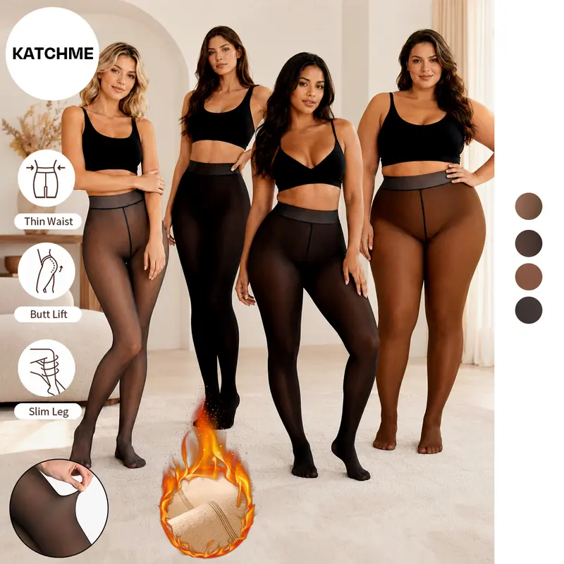 Katch Me Chic Women's Winter Pantyhose Trendy Stretchy Fleece Lined Thermal Tights Stockings, Basic Versatile High Waist Tighten Pantyhose, Street Womenswear