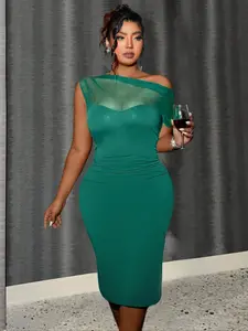 Elegant Chic Plus Size Women's Slim-Fit Mesh Patchwork Dress, Summer Fashionable Thin Fabric, Perfect for Casual Wear & Daily