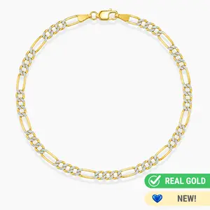 14K TWO TONED GOLD FIGARO BRACELET -3.2MM