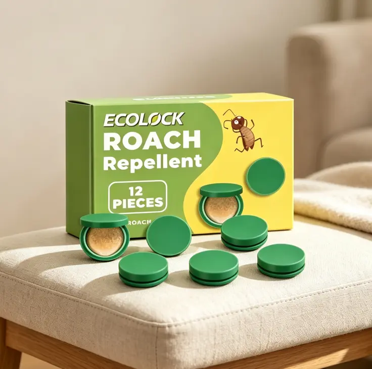 ECOLOCK Enhanced Pro Roach Repellent 12 Pieces Upgraded Powerful Cockroach Deterrent Discs Long Lasting Indoor Pest Control Safe For Kids & Pets For Kitchen Bedroom Cabinet Pantry Closet Household Bug Prevention