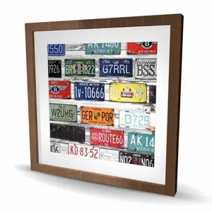 Begin Home Decor C1FM2424C75ISI 24 x 24 in. Number Plates - Blue Shapes Framed Matted Print Wall Art - Home Decor