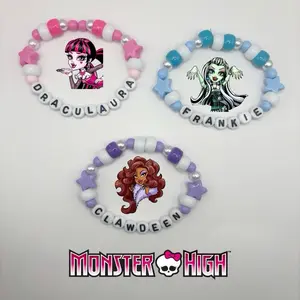 Monster High Beaded Kandi Bracelets Bundle for Rave Concerts - Dracloura, Frankie Clawdeen