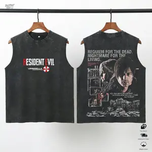 Resident Gym Shirts Vintage Washed Heavy Cotton Tank Top, Unisex Graphic Tee Anime Workout Streetwear, Fitness Sports Tank Athletic Fitted, Sleeveless Activewear
