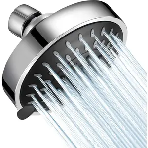 High  Shower  5 Settings Fixed Showerhead 4 Inch High Flow Bathroom Showerhead with Adjustable Brass Ball Joint for Luxury Shower Experience Even at Low Water