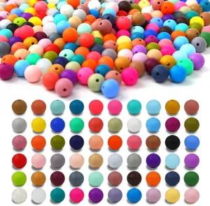 300pcs Silicone Beads for Keychain Making Kit 60 Focal Rubber Round Mixed Silicone Beads Bulk for Pens, DIY Keychain,Necklace Bracelet Making Kit, Jewelry,Art Crafts