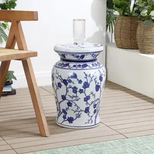 JONATHAN Y Cherry Blossom 17.75" Coastal Ceramic Garden Stool