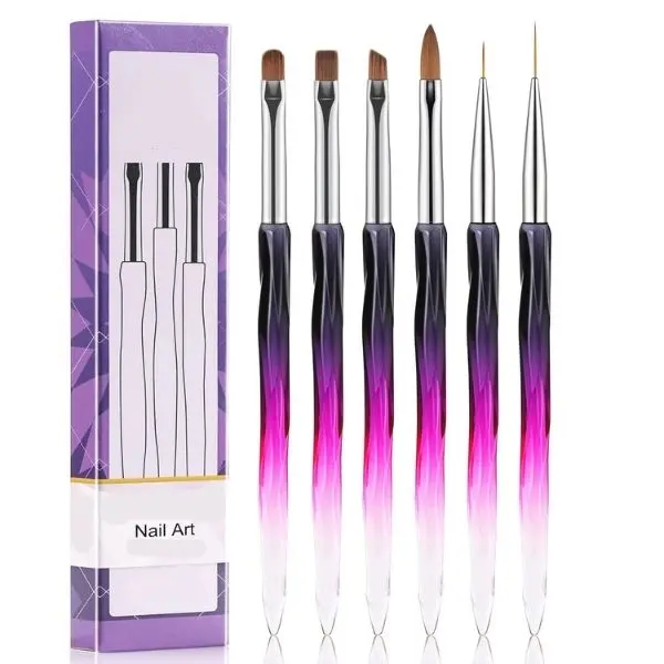 6PCS Nail Art Brushes Set, Nail Design Brush Painting Gel Brushes with Liner & Dotting Tools for Acrylic, UV Gel, Nail Extension & DIY Manicure