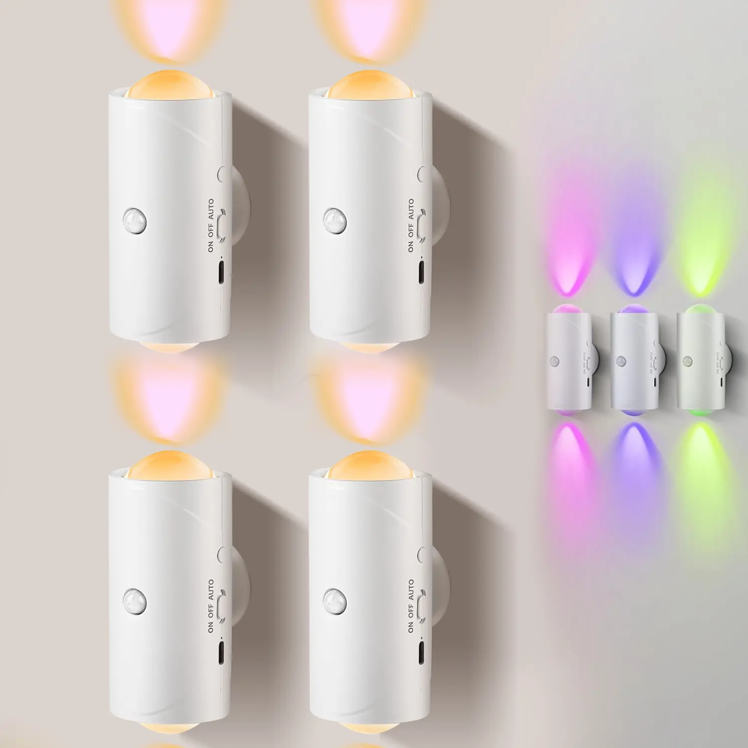 Smart Rechargeable LED Night Light with Motion Sensor – RGB Gradient Ambient Lighting, Dimmable Wall Lamp, Magnetic & Stick-On Design, USB Convenient Charging, Long-Lasting Battery, Perfect for Halloween Decor, Bedroom, Stairs, Hallway & Entryway
