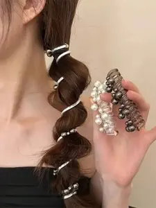 3-Piece Pearl Hairband Set, Hair Accessories Set, Cute Sweet Style, Elastic Ponytail Holder for Women and Girls, Ideal for Braided Hairstyles, Elastic Hair Accessory