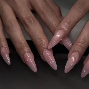 24pcs Y2K Starry Nail Art, Gradient Long Almond Cat Eye False Nails, Reusable Wearable Manicure, Satin Sheen Finish