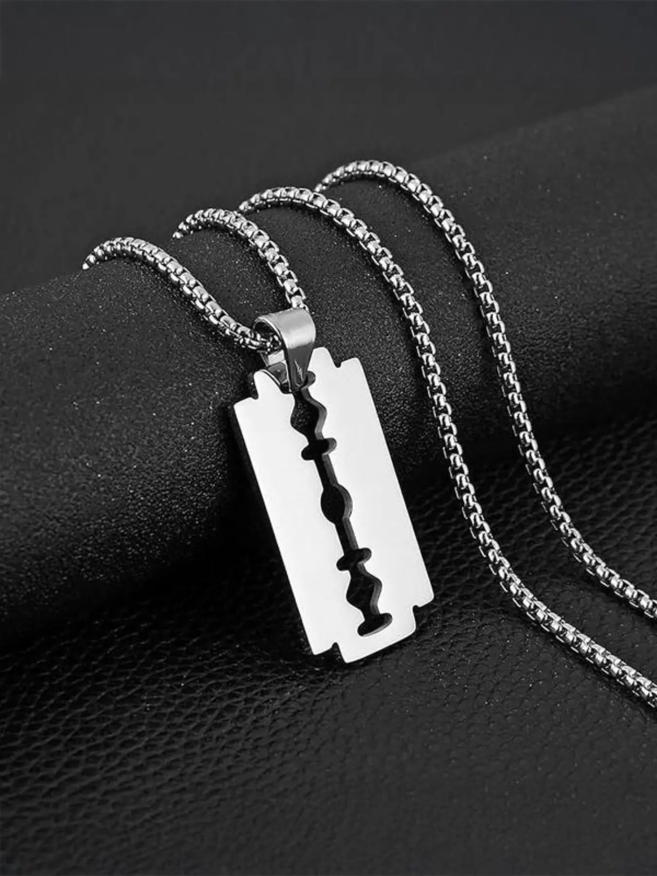 Hiphop Razor Pendant Necklace, Cool Hiphop Style Bold Statement Fashion Jewelry Gift, Unique Trendy Sweater Chain, Cuban Link Chain, Durable Fashion Accessory, Chunky Necklace, Cuban Necklaces, Stainless Steel