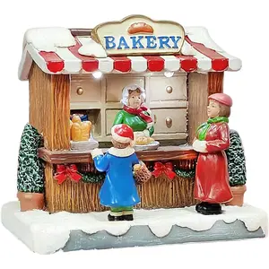 Bakery Stand Figurine 4.06” LED Lighted Christmas Tabletop Display Handcrafted Polyresin Holiday Collectible Battery Operated Décor Gift